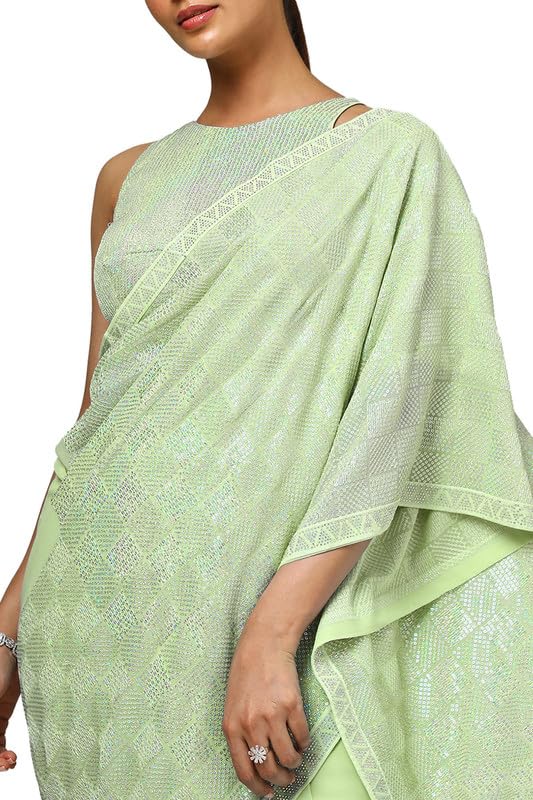 Soch Womens Light Green Embellished Georgette Saree With Sequins