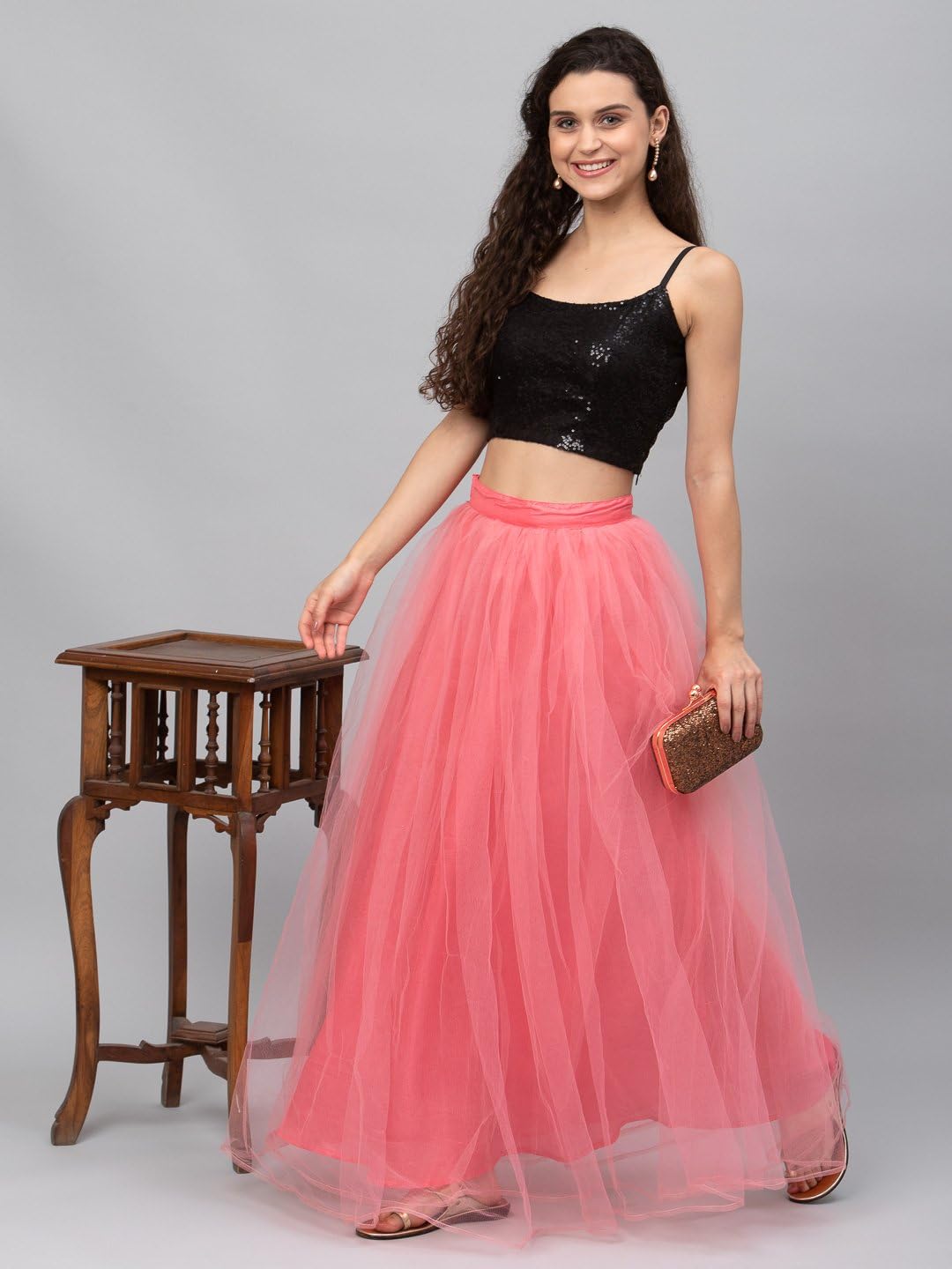 studio rasa Women's Plus Size Net Sequins Embroidered Spaghetti Blouse for Wedding Party Festive (TPWC22121-3XL_BLA_Black_3X-Large)