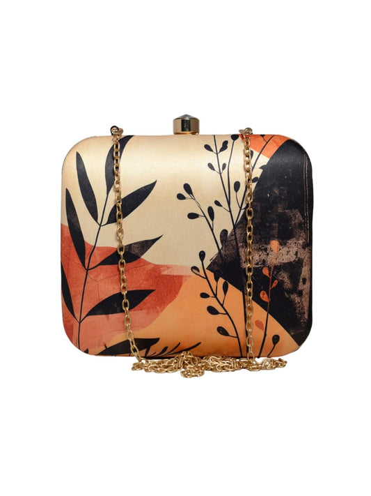 Artklim Women’s Abstract Printed Clutch Bag | Modern Box Style Evening Clutch Purse with Detachable Metal Chain | Stylish Ethnic Ladies Handbag for Party, Wedding and Casual Outfits (Multicolor)