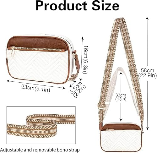 ITALISH Women Leather Crossbody Sling Bag in Geometric Pattern (White And Tan)