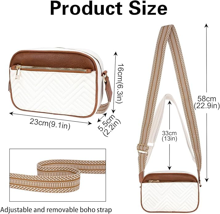 ITALISH Women Leather Crossbody Sling Bag in Geometric Pattern (White And Tan)