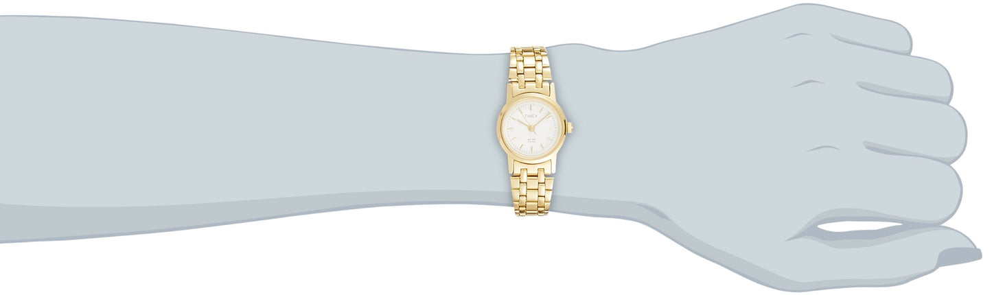 TIMEX Classics Analog Watch for Women with White Round Dial & Gold Stainless Steel Bracelet Band Water Resistant Women's Wrist Watches - B303