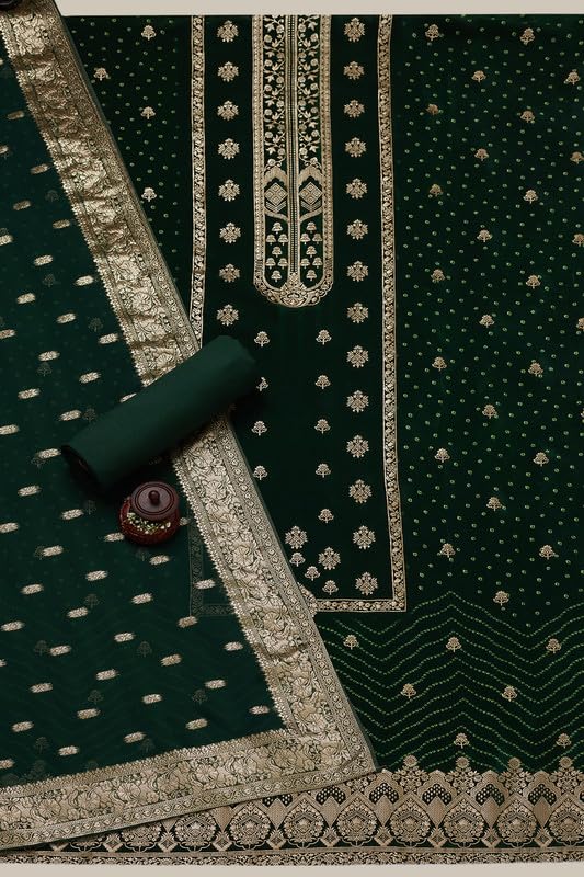 Soch Womens Green Crepe Bandhani Print Unstitch Dress Material