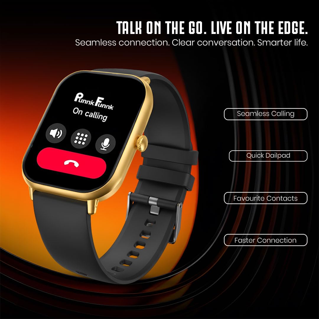 PunnkFunnk NeoLux 1.96” HD Display Smartwatch for Men & Women 2025 | Bluetooth Calling | 110+ Sports Modes | Heart Rate | SpO2 | IP67 Waterproof | Compatible with Android & iOS - (Gold Dial Black)
