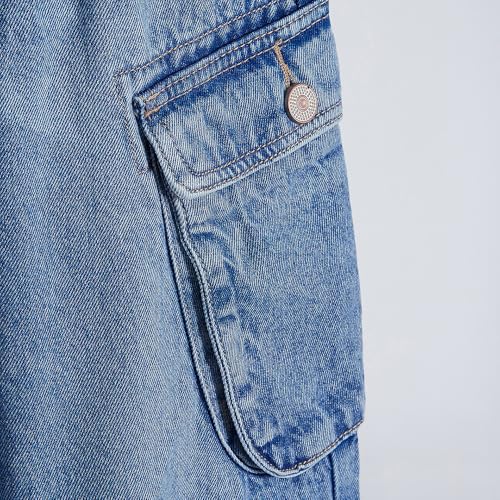 Hopscotch Girls Cotton Cargo Jeans in Blue Color for Age (4-5 Years)