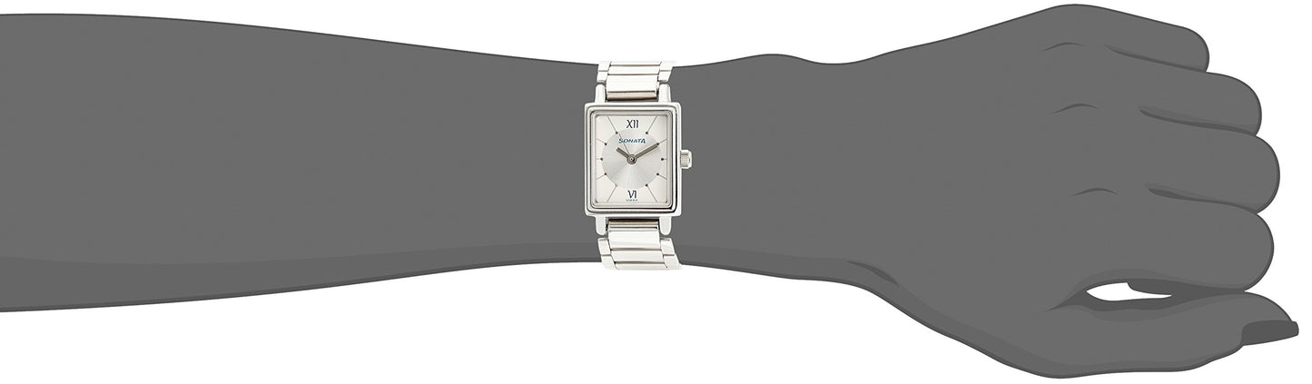 Sonata Quartz Analog Silver Dial Stainless Steel Strap Watch for Women-NS8080SM01