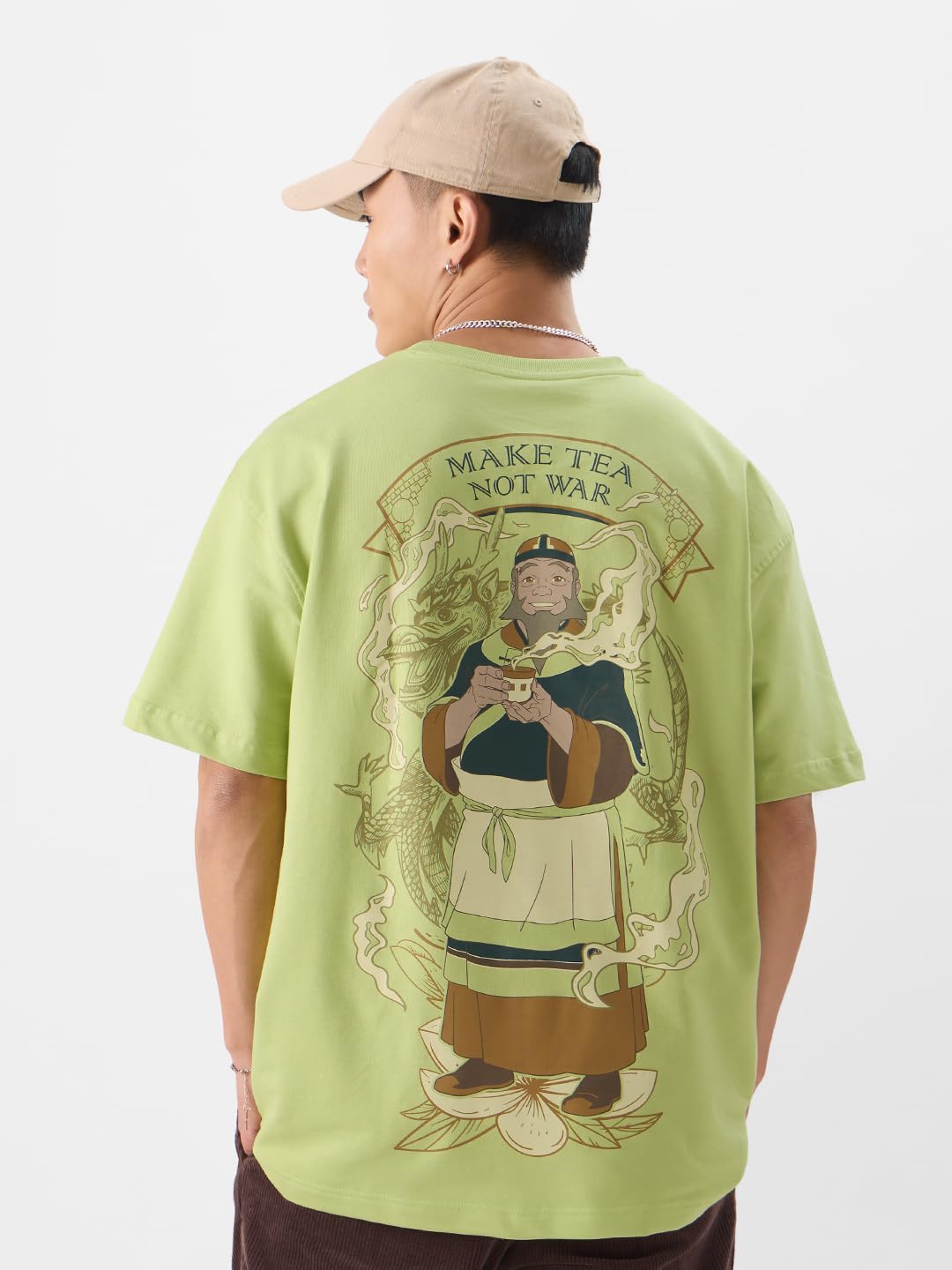 The Souled Store Avatar: Make Tea Not War Oversized T-Shirts Green