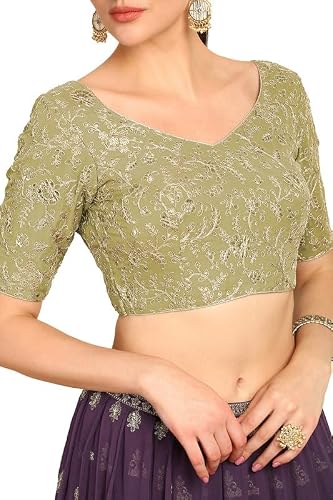 Soch Womens Sap Green Zari Embroidery Georgette Padded Blouse with Sequins