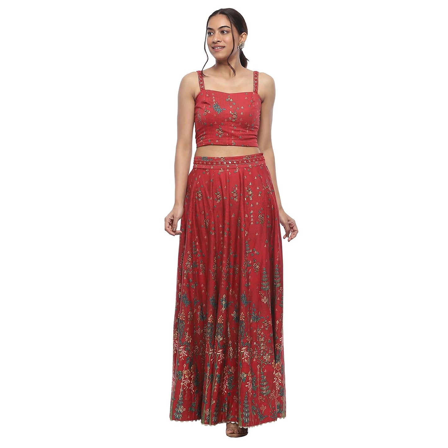BIBA Women's Polyester Lehenga Sets (FEST2741AW24RED_Red_34)