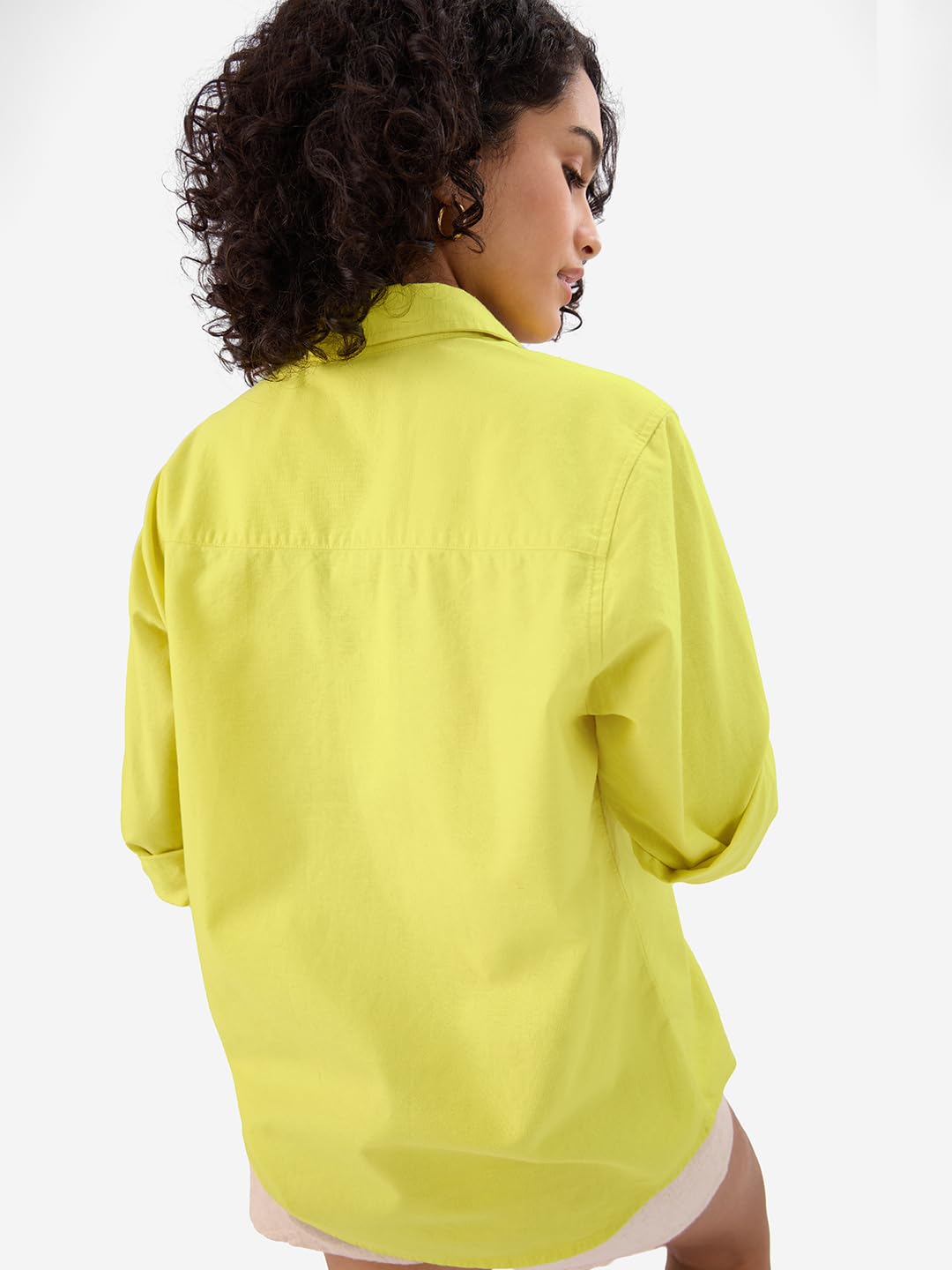 The Souled Store Lime Green: Women & Girls Long Sleeve Collared Neck Button Down Regular Fit Cotton Linen Shirts