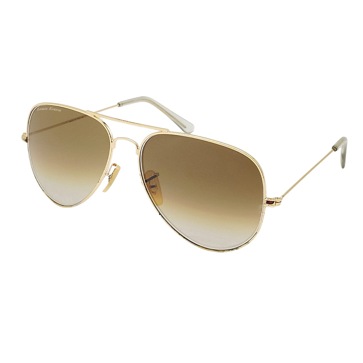 Louis Kouros Armstoner Aviator Classic 3026 sunglasses | Gold Frame | Brown Gradient Lens | Mirror Lens | 400 UV Protection | Medium