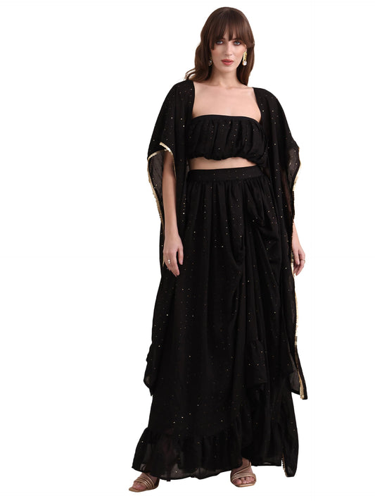 PURVAJA Women’s Maxi Fit & Flare Viscose Ethnic Co-Ords(Razy-030-S_Black)