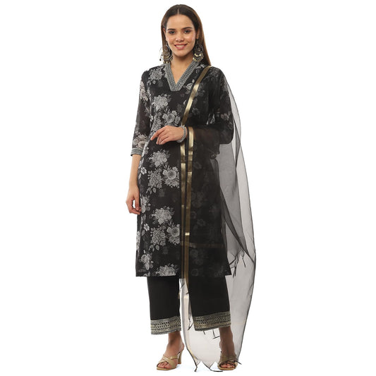 BIBA Women Polyester Straight Kurta Suit Set (Black)