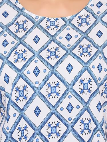 Clovia Women's Rayon Printed Top & Shorts Set (LS0533C18_White,Blue_XL)