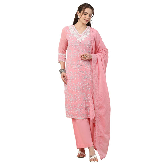 Biba Women Pink Cotton Straight Suit Set_34