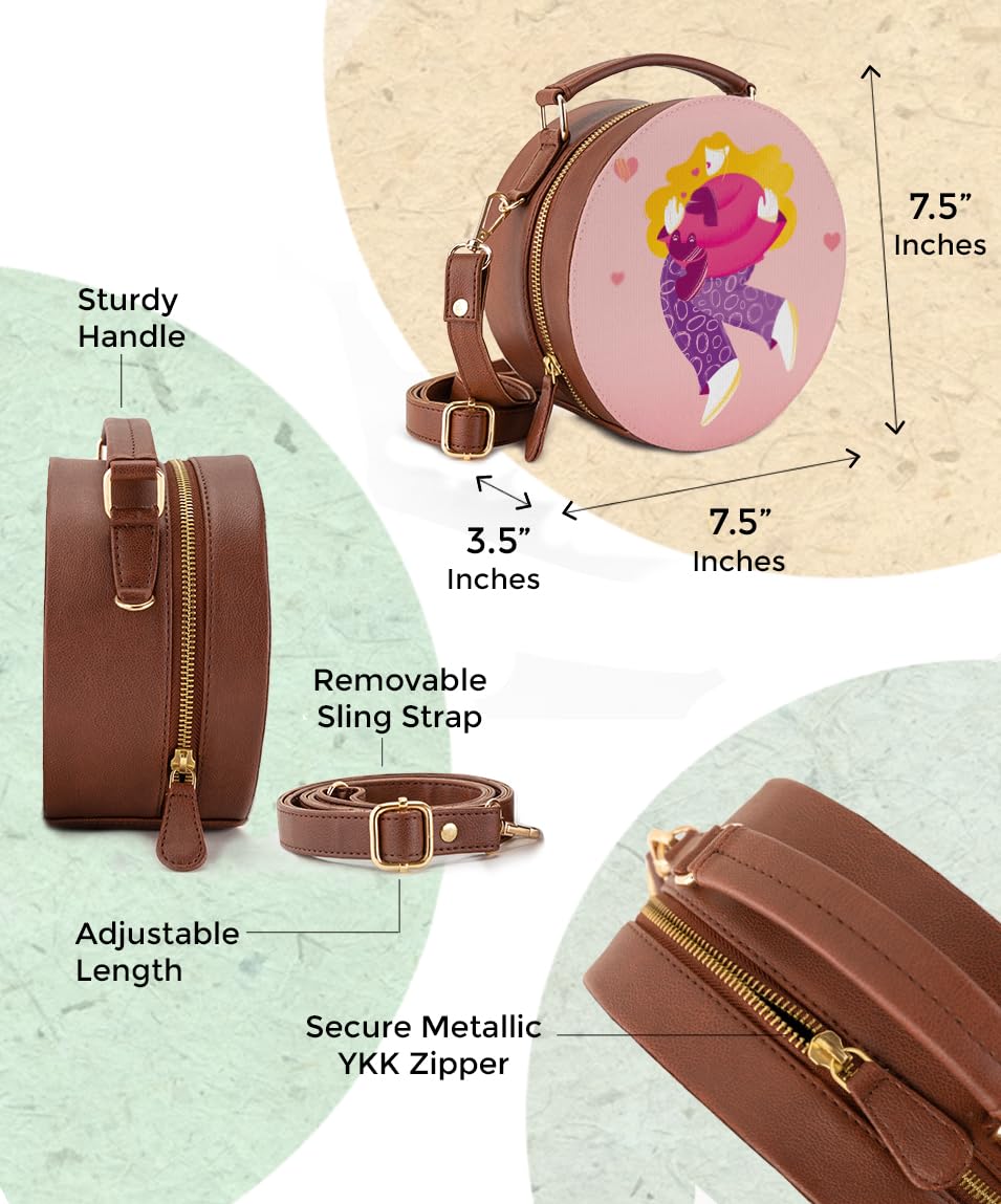 Kalankit Round Sling For Women | Girls Crossbody Bags | Side Bags With Adjustable Strap | Travel Box Sling Bags | Hugs and Kisses