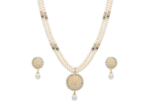 HYDERABAD JEWELS Natural Fresh Water Double Sting Pearls Set for Women