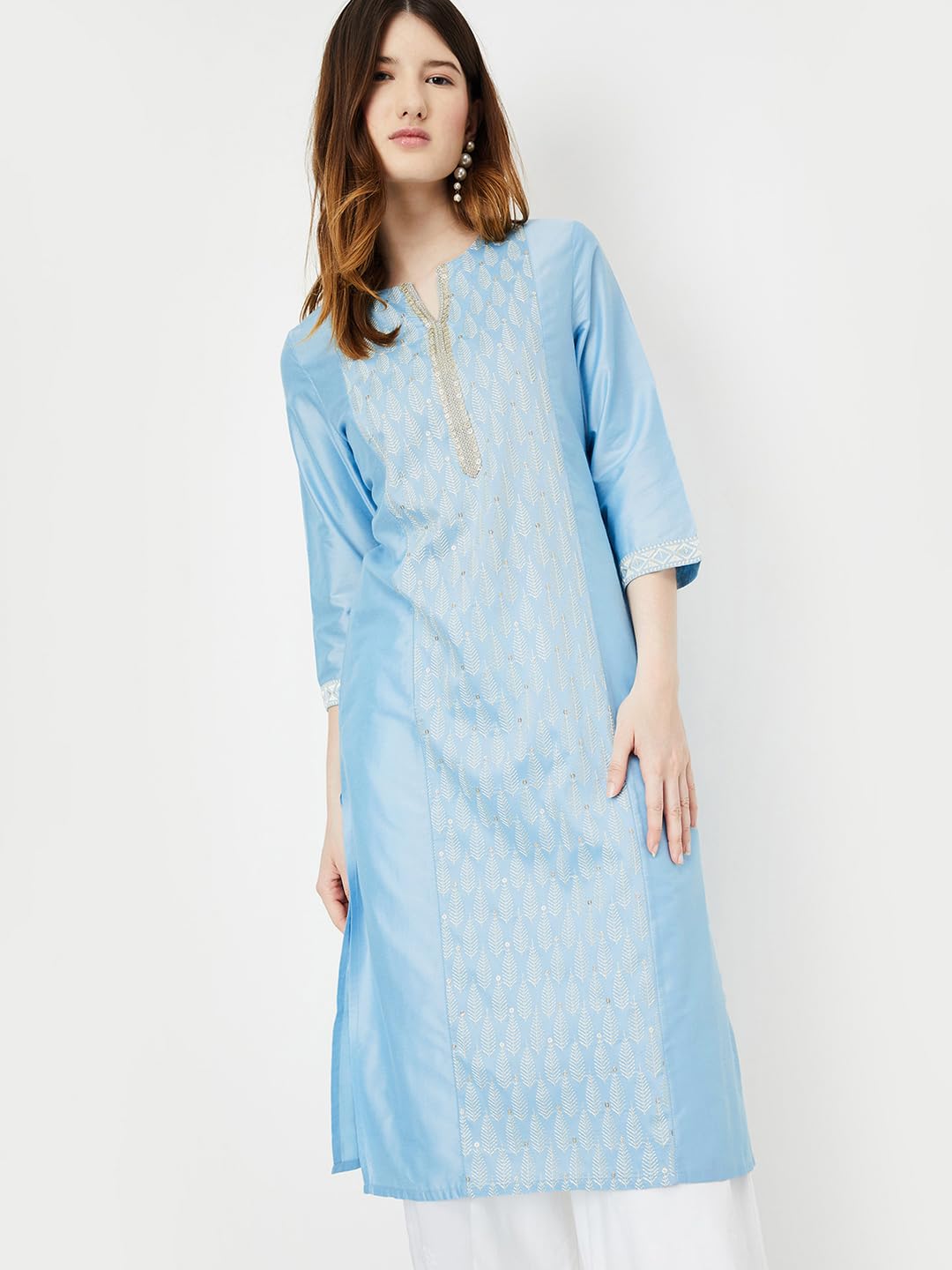 Max Women's Polyester Embroidered Regular Kurta (PFEKPA24TA_Blue