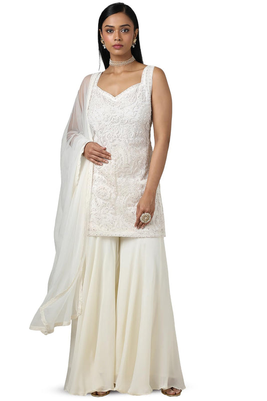 Soch Women's Net Salwar Suit Set (OWS5CD21481A_Off White