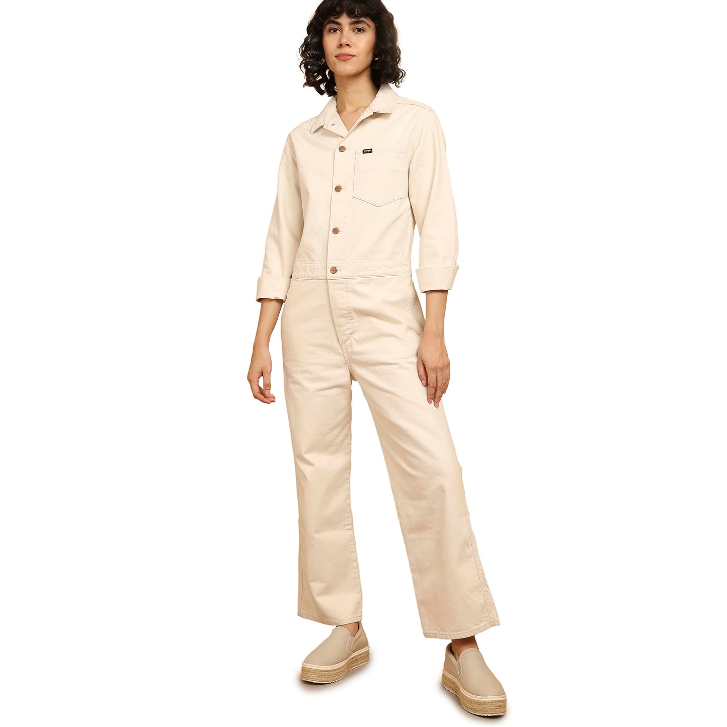 Wrangler Women's Solid White Classic Regular Fit Jumpsuit
