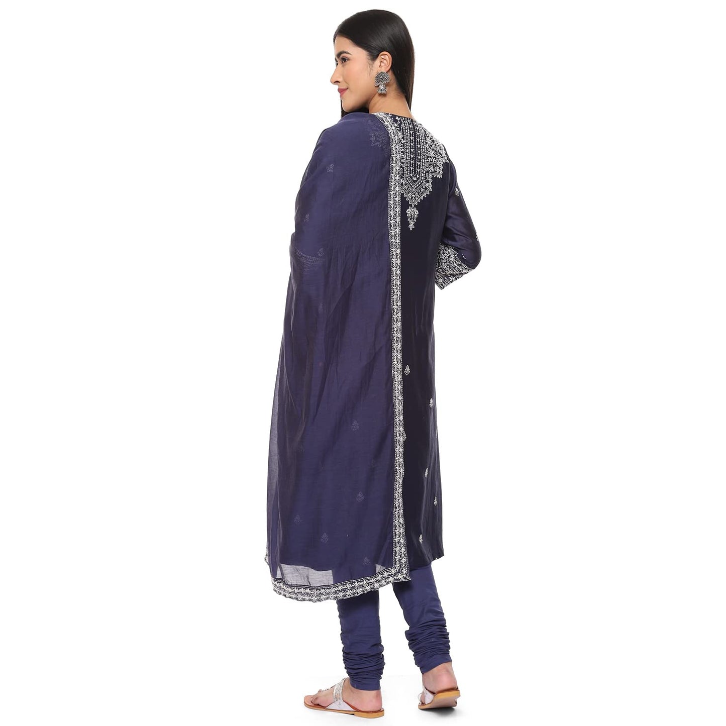 BIBA WOMEN EMBROIDERY FITTED SALWAR KURTA DUPATTA(SKDKANTHA K8160_NAVY BLUE_34)