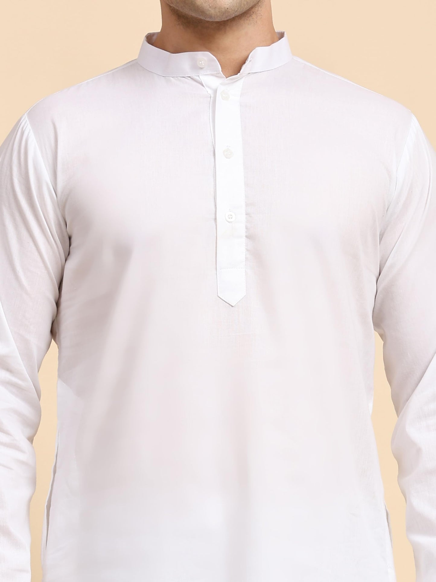 SKAVIJ Cotton Men's Casual Kurta Pajama Set Regular Fit Traditional Dress Yoga Outfit White, Small