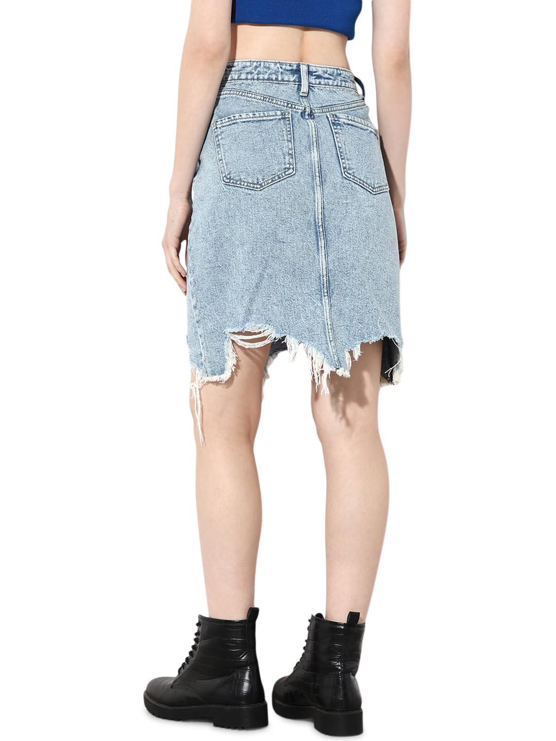 ONLY Women's Solid Regular Fit High-Rise Blue Skirt