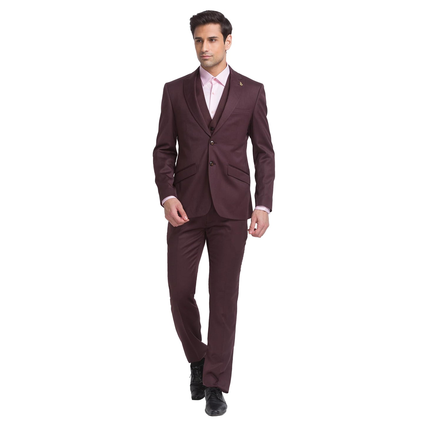 Raymond Men Contemporary Fit Solid Pattern Poly Wool Blend Peak Lapel Flat Front Formal Suit (Size: 104)-RIDH00662-O7 Dark Brown