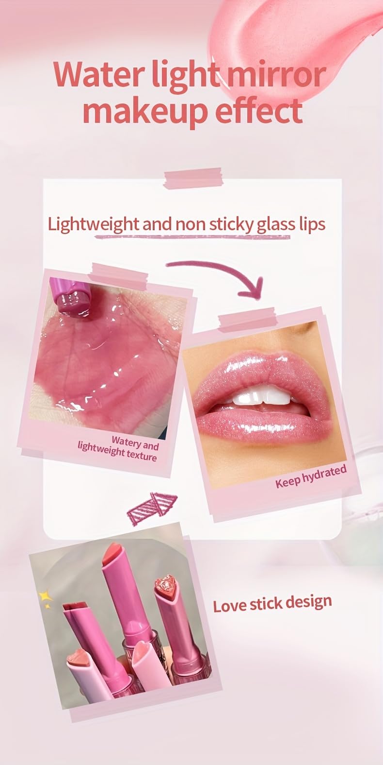 Gege Bear 3-in-1 Lip Gloss Set – Glossy Hydration, Heart-Shaped Design, and Rich Color in Every Click for Pout-Perfect Lips! (Set B - #4,#5,#6, Pack of 3)
