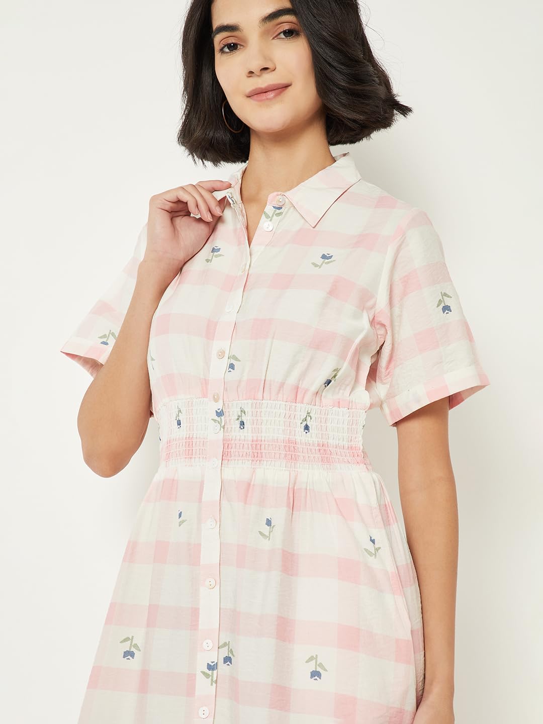 Max Women Checked Shirt Dress (White_L)