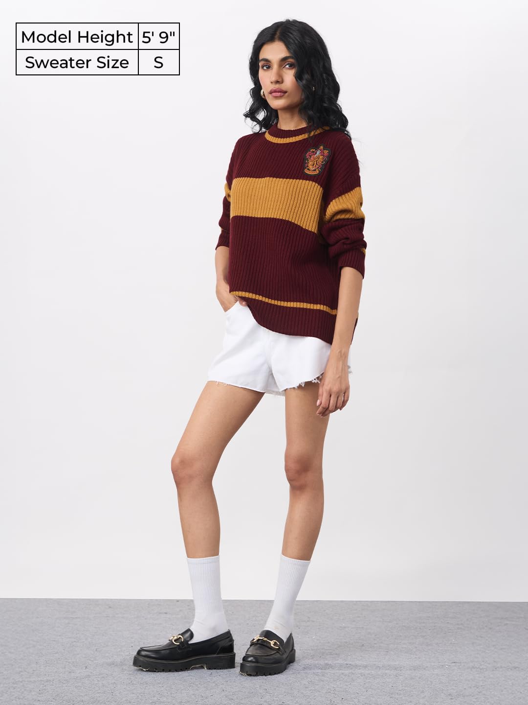 The Souled Store Harry Potter: The Bravehearts Women and Girls Long Sleeves Round Neck Brown Embroidered Acrylic Oversized Sweaters