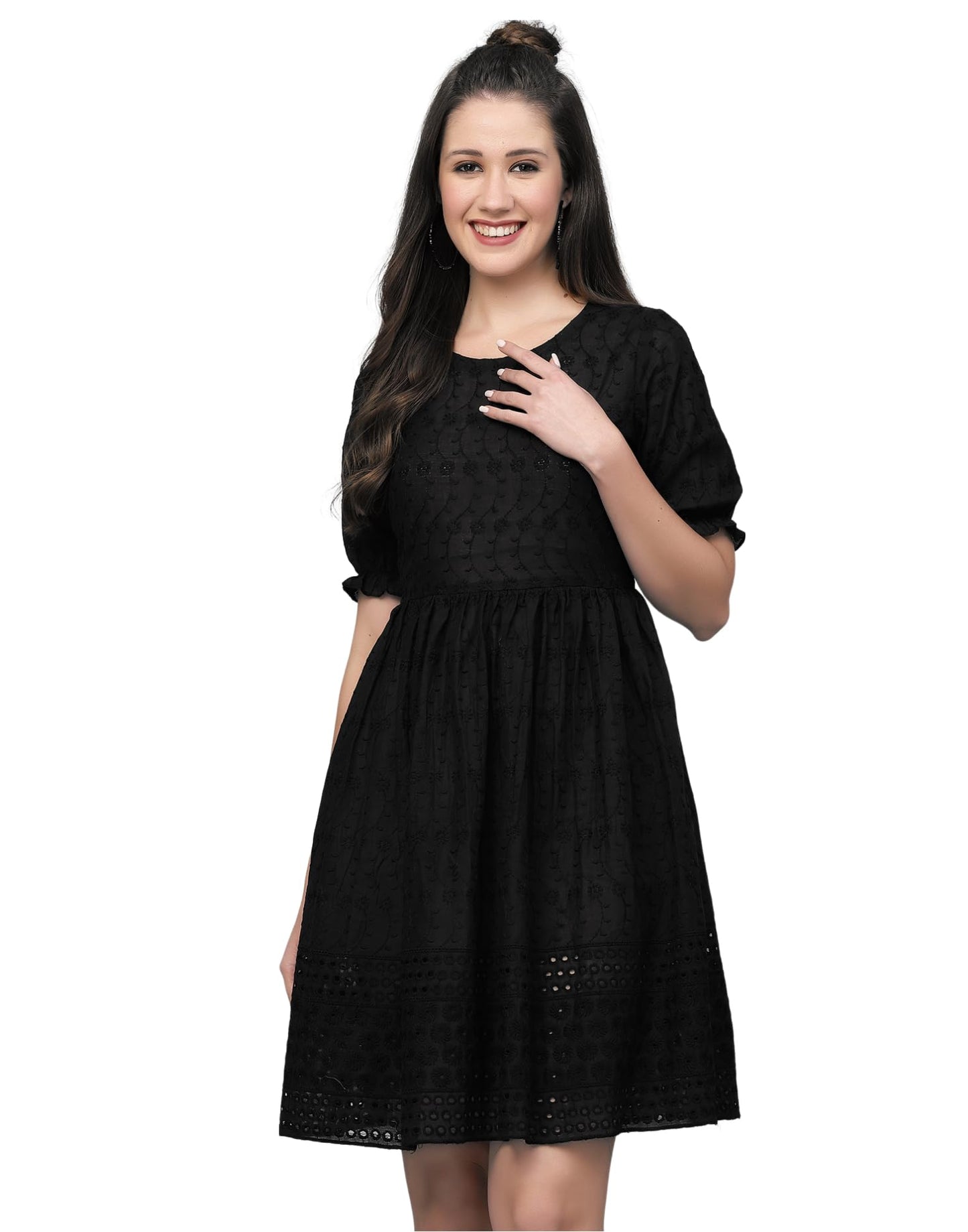 SIRIL Western Dress | Cotton Embroidery Dress for Women | One Piece Dress for Women (443TK7431-M_Black)