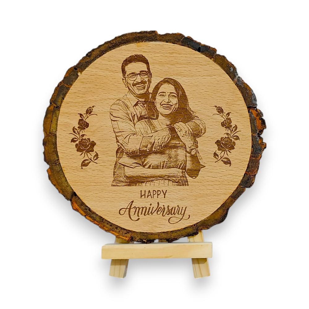 Shivansh Gifts Wooden Engrave Photo Frame Anniversary Gift s for Couple Customize Gift For Wife Husband (6 inch slice)