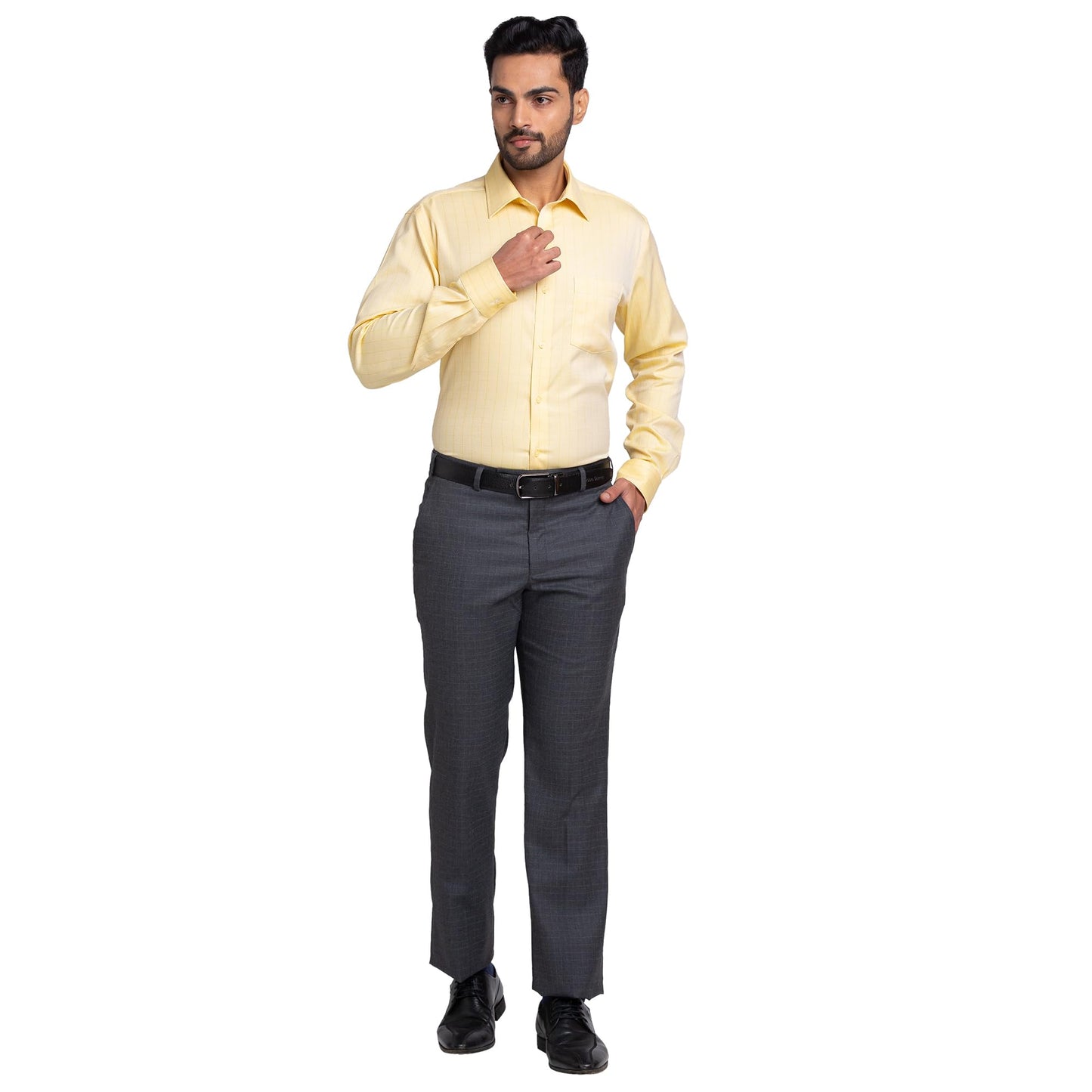 Park Avenue Men Smart Fit Checks Pattern Poly Viscose Blend Formal Trouser (Size: 30)-PMTX07316-G8 Dark Grey
