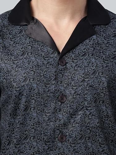 Hancock Men Cotton Printed Night Suit Black Size M