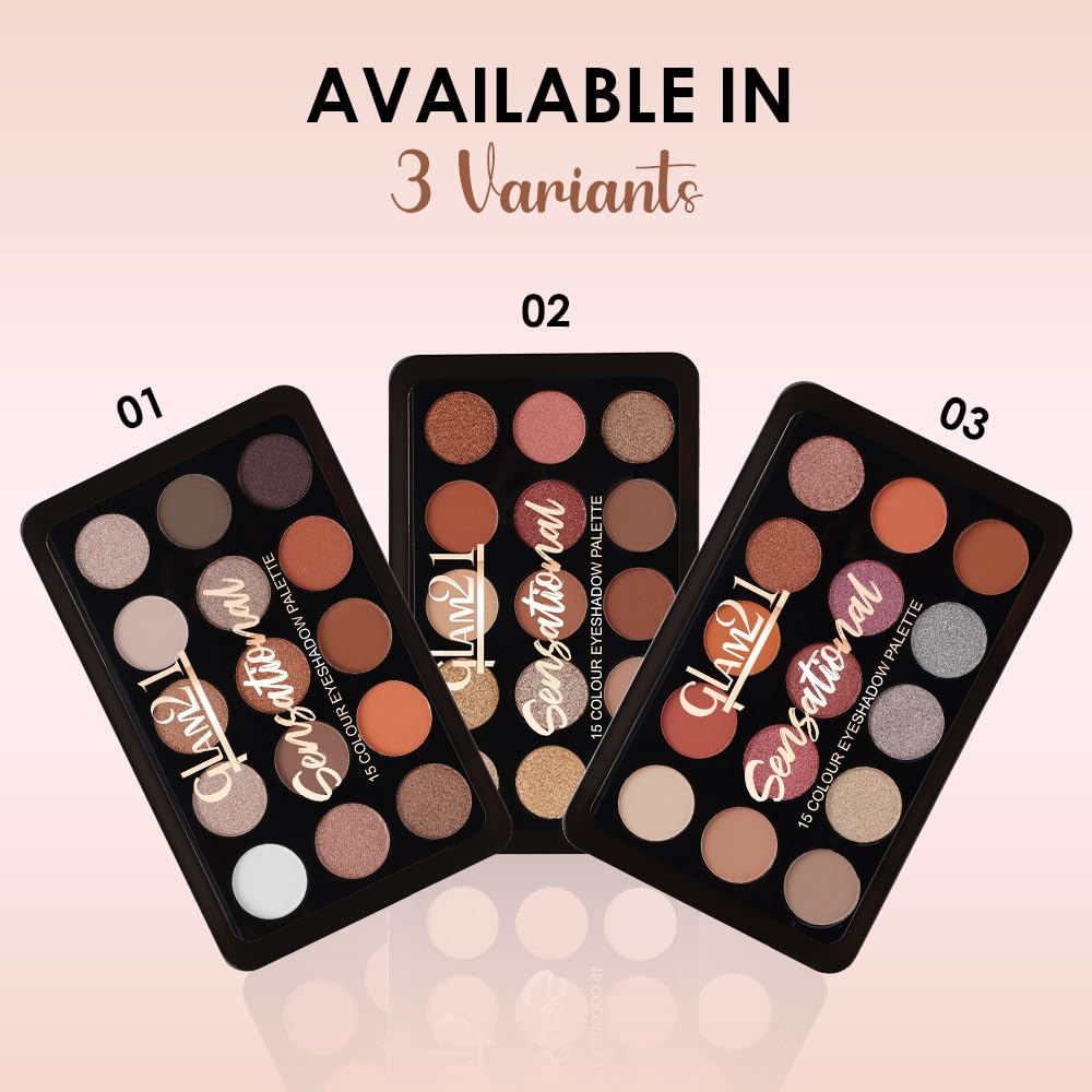 Glam21 Sensational Eyeshadow Palette | 15 Color Shades|Ultra Micronized Pigments|Smoky Eye Shadow|Long Lasting|14gm - 01