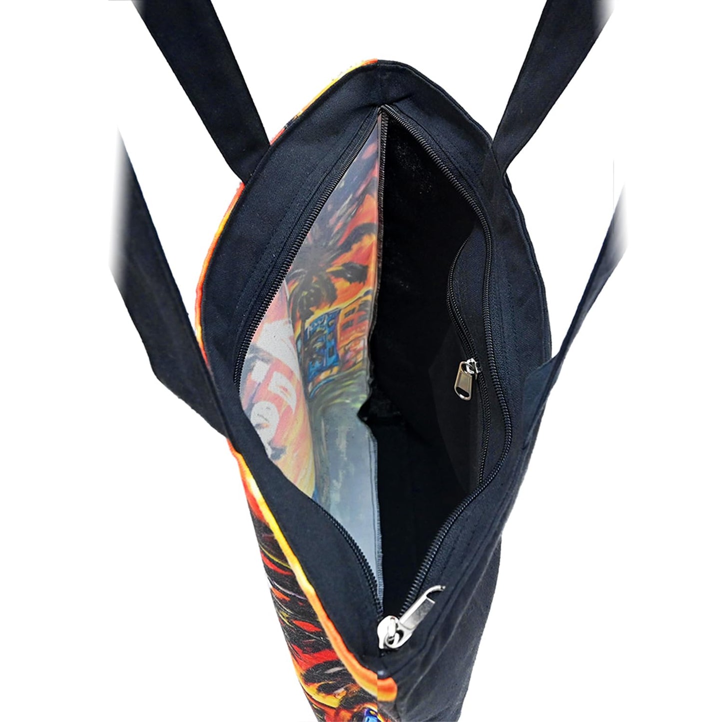 Boho Girl printed Large Cotton blend Tote Bag for Women Zipper Handbags for Women with Inner Zipper Pocket for Shopping Office & travel beach tote bag