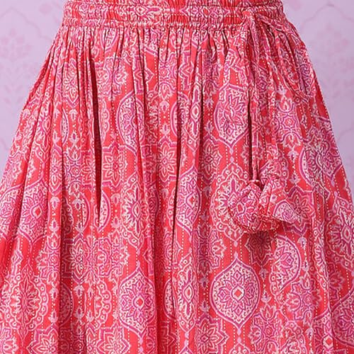 BIBA Girls Viscose Flared Printed Lehenga Set(KW5070E_15_Red)
