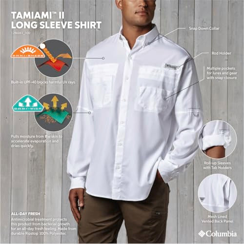 Columbia Men White Omni Wick Tamiami II Long Sleeve Hiking | Trekking | Camping | Safari Shirt, XXL