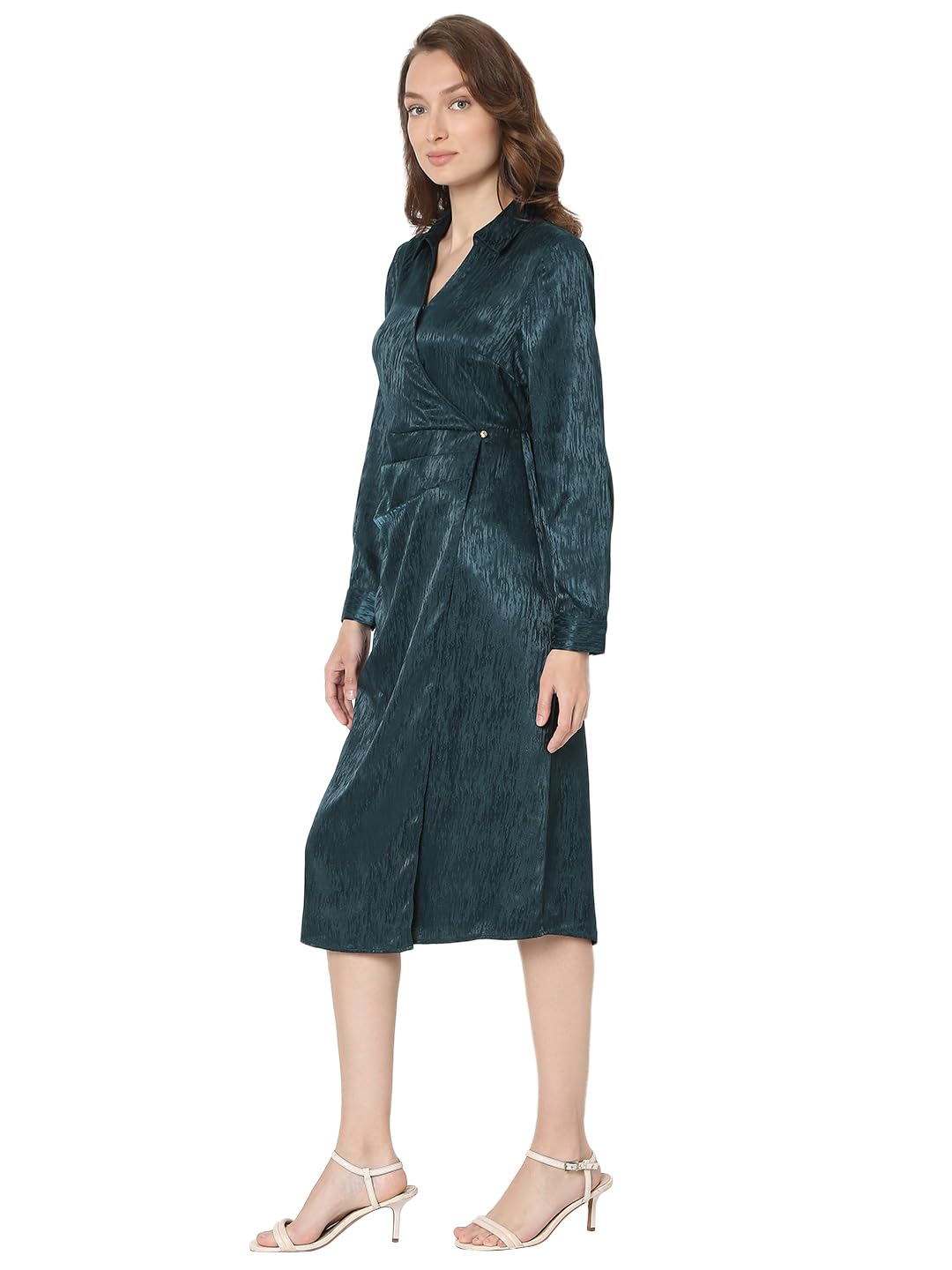 Vero Moda Women's Polyester A-Line Midi Dress (10319953-Ponderosa Pine_Ponderosa
