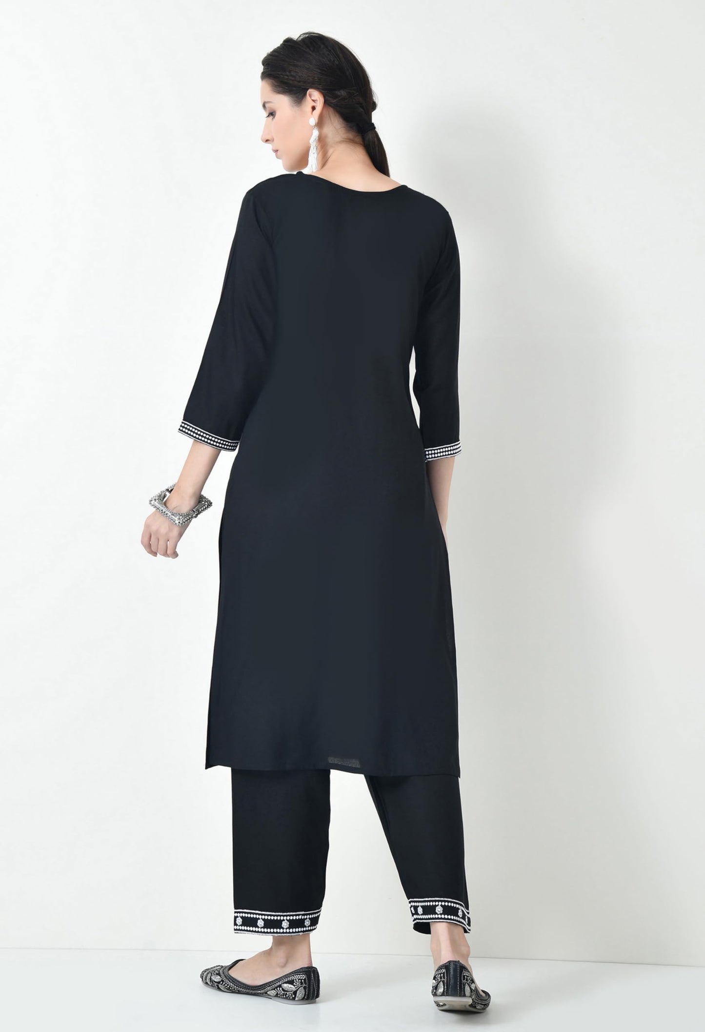 LIBOZA Chikankari Kurta Set for Women, Royon Cotton Straight Design Salwar Suit for Wedding, Diwali & Festival Kurti Pant With Dupatta, Suits Sets for Girls (IN, Alpha, L, Regular, BLACK)