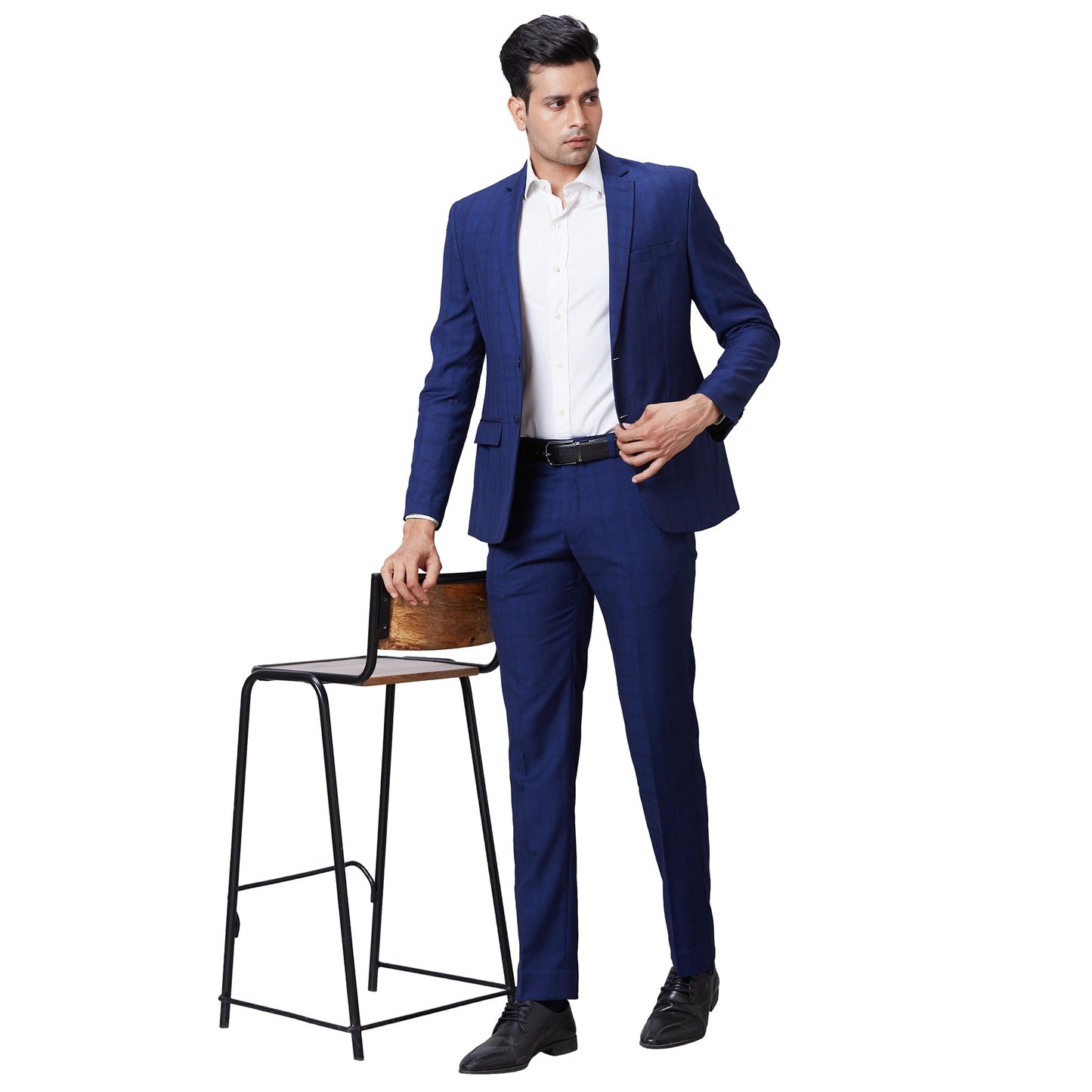 Park Avenue Men Super Slim Fit Twill Pattern Terry Rayon Blend Narrow Collar Flat Front Formal Suit (Size: 100)-PMDP04568-B8 Dark Blue