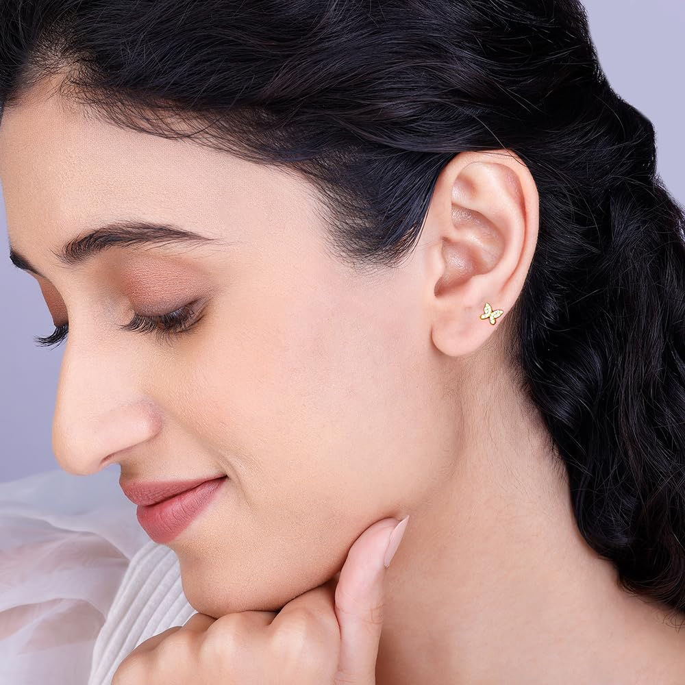 GIVA 925 Silver Golden Butterfly Studded Affair Earrings|Gifts For Girlfriend,Rakshabandhan Gift For Sister Bhabhi,Women&Girls|With Certificate Of Authenticity And 925 Stamp|6 Month Warranty