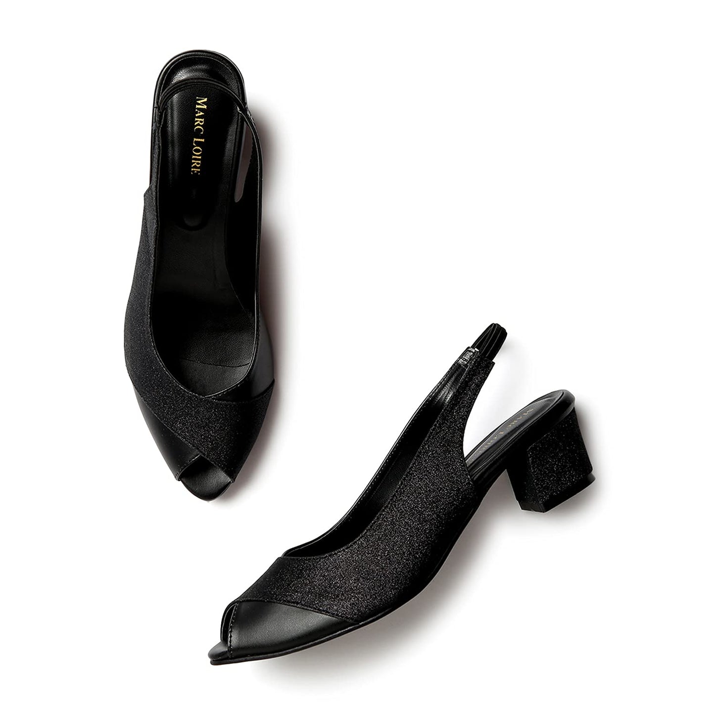 Marc Loire Women's Black Slip-On Block Peep Toe Heel Fashion Sandals,6