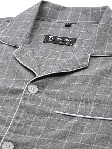 Hancock Men Cotton Checked Pyjama Set Grey Size M