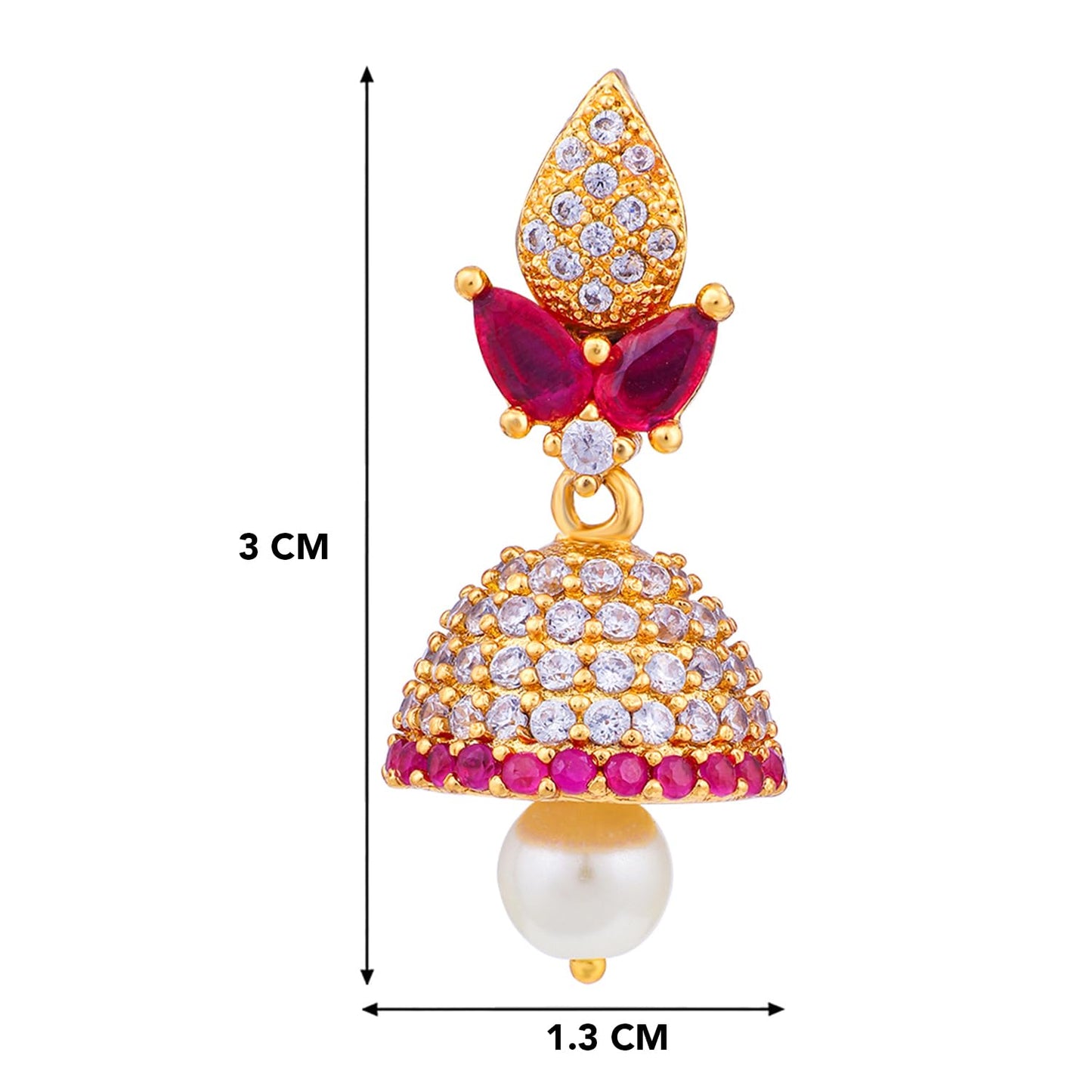 Peora Traditional Jewellery Gold Plated CZ Pearl Pink Jhumka Jhumki Earrings for Women Girls (Maroon)