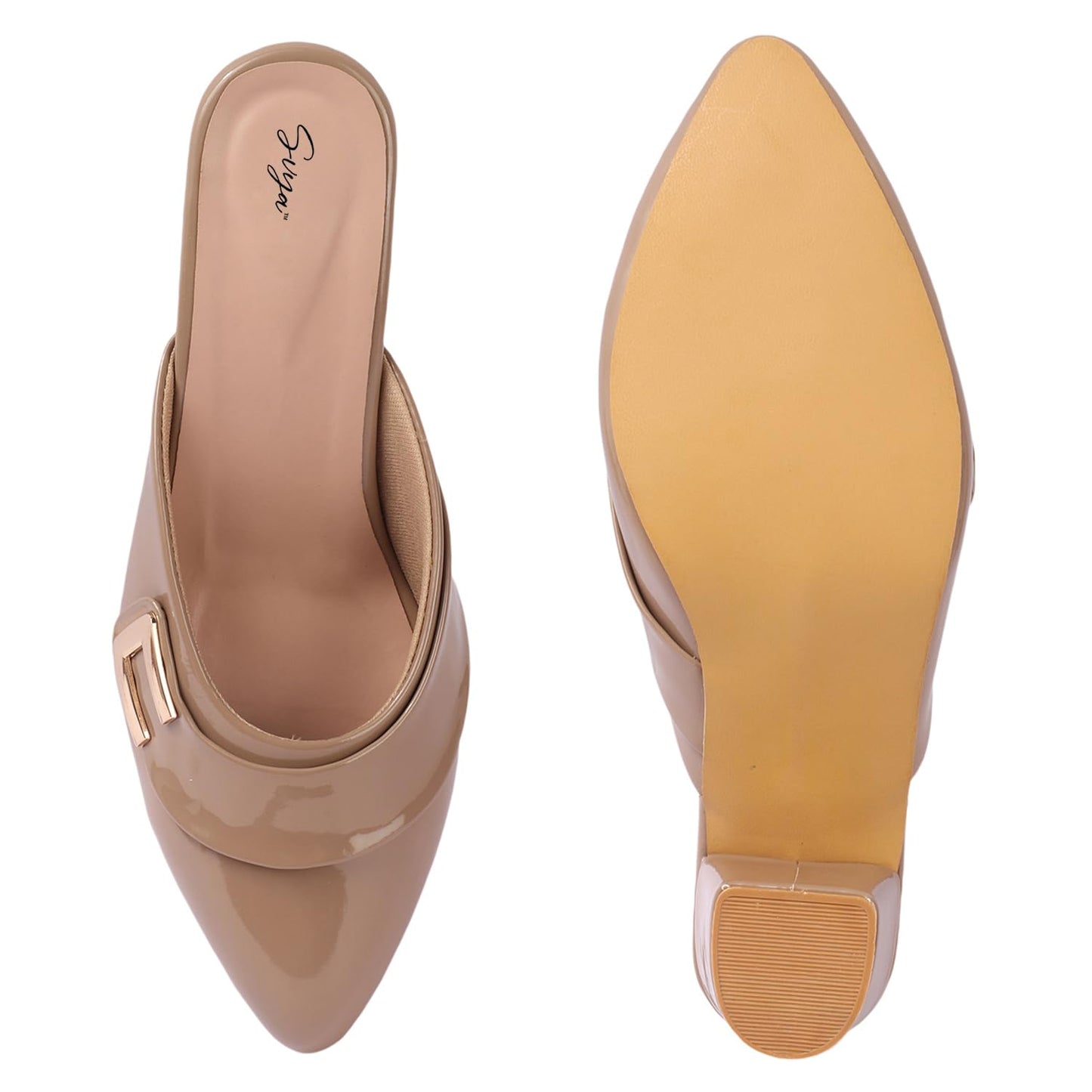 SVYA Women's Pointed Toe Block Heels for Office, Party and Formal Occasions for Girls (Tan, UK Footwear Size System, Adult, Women, Numeric, Medium, 5)