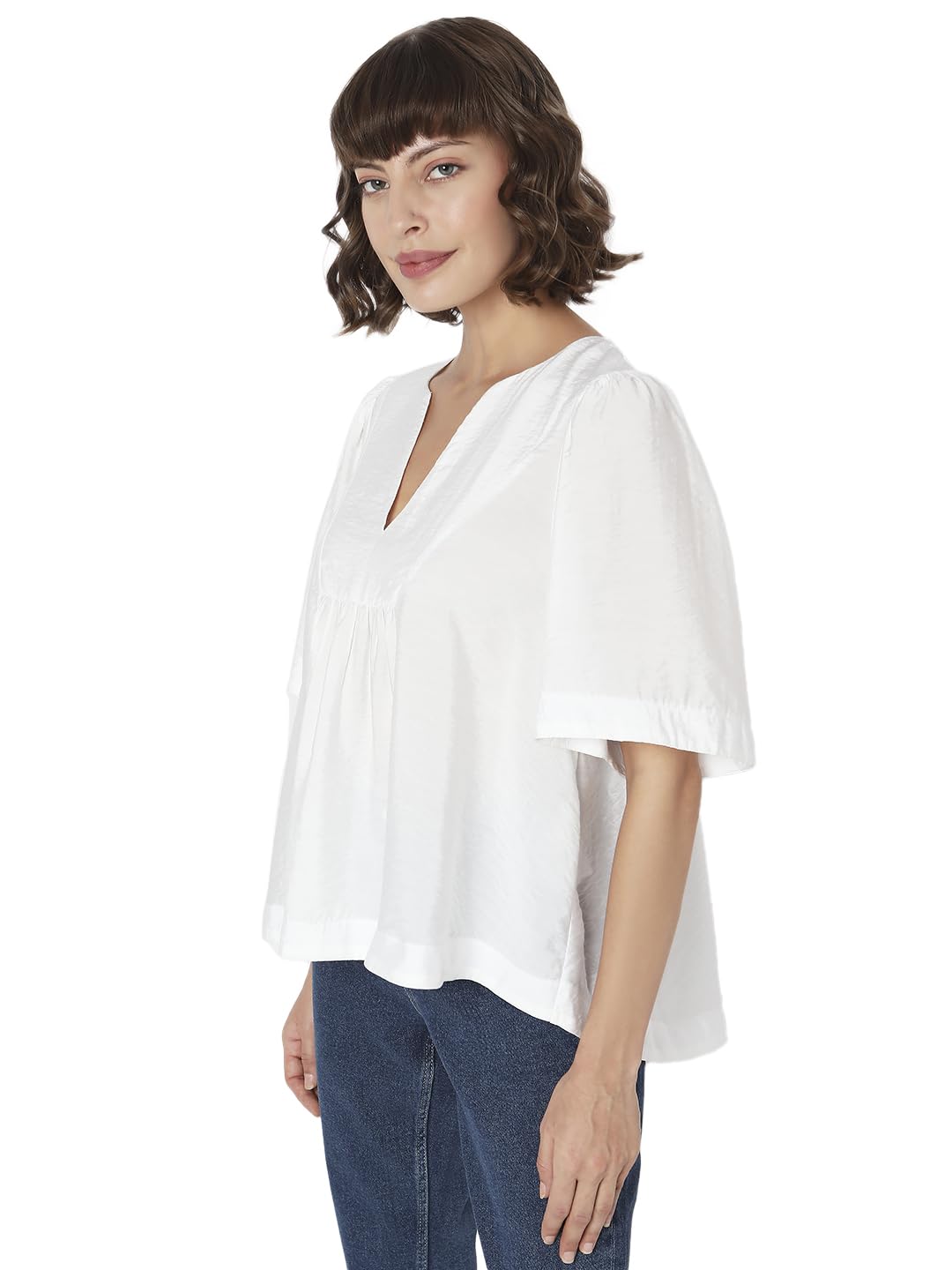 VERO MODA Women Solid White Viscose Relaxed Fit Top