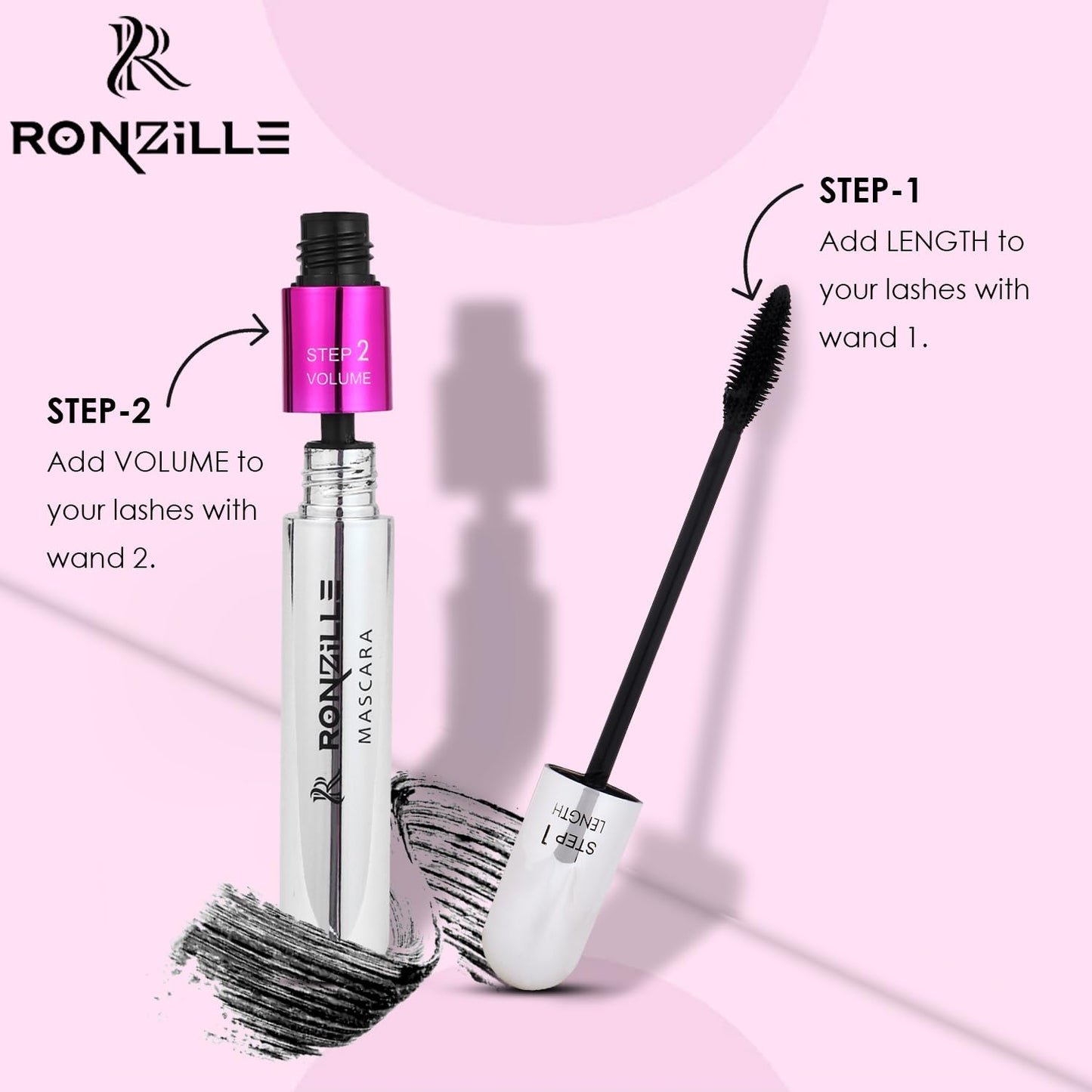 RONZILLE 2-in-1 Mascara for Women Volumizing and Lengthening Mascara | Long Lasting (15 ml) (Black)