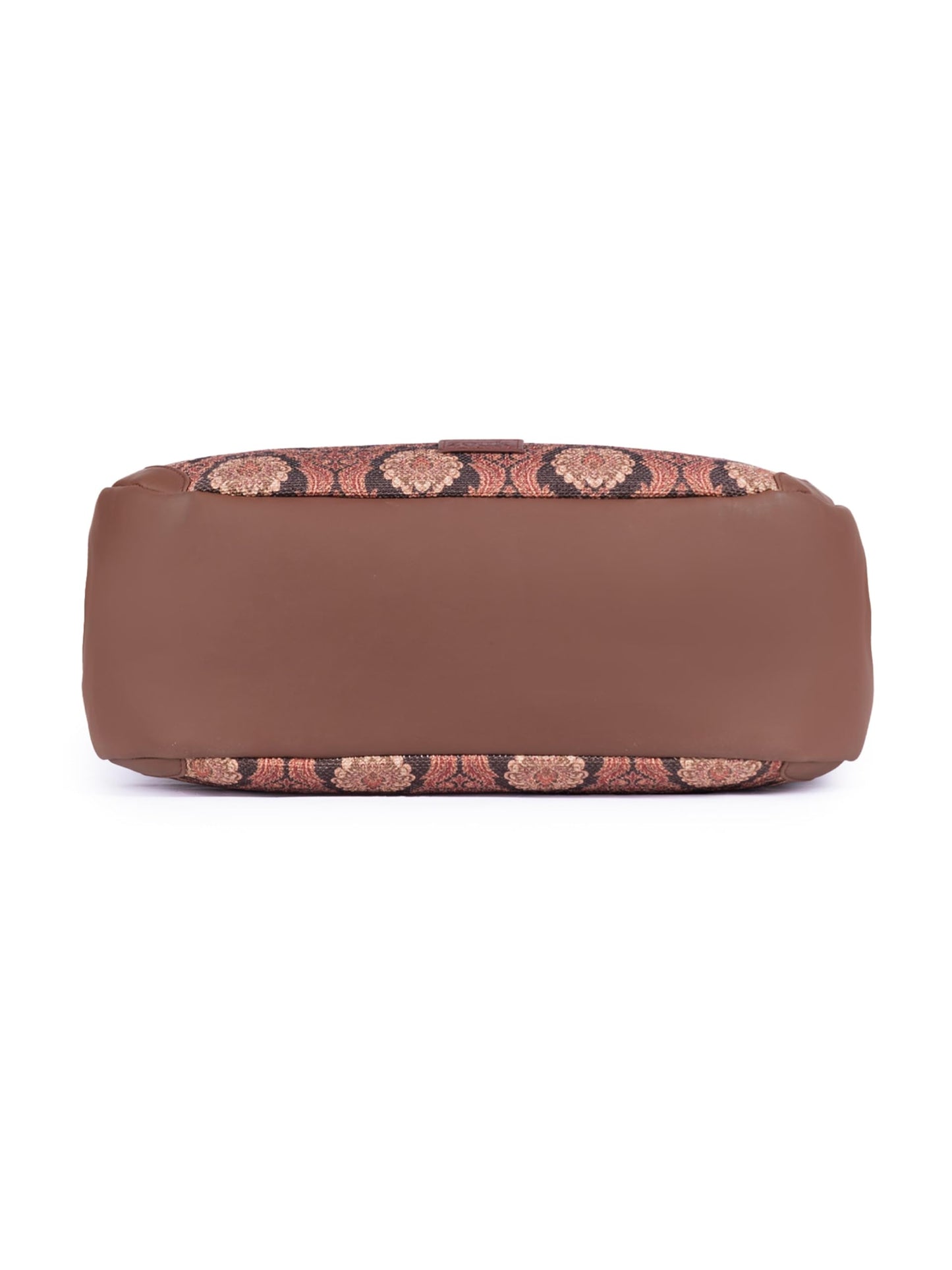 ZOUK Jodhpur Damask Motif Printed Jute Handcrafted Vegan Leather Brown Women's Shoulder Luna Handbags | Ladies Purse Handbag